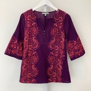 BETH BOWLEY PURPLE COTTON PRINT TOP SIZE 4 NWOTS!